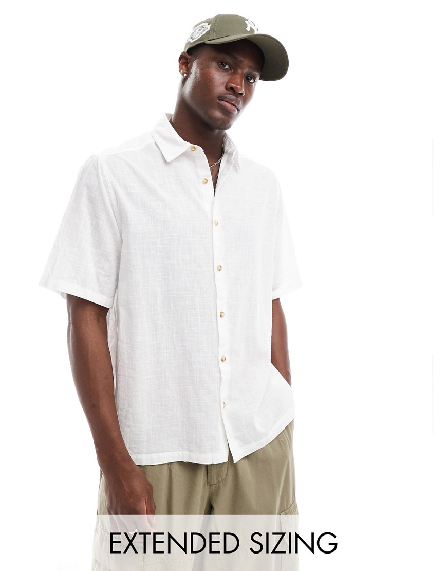 Asos Design Short Sleeve Relaxed Linen Look Shirt In White
