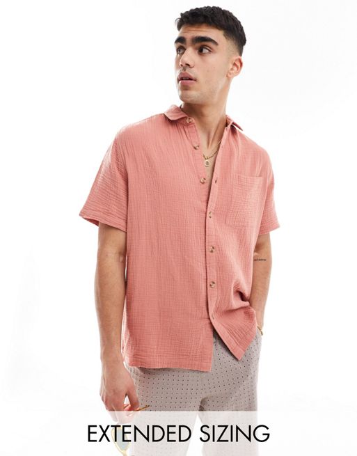FhyzicsShops DESIGN short sleeve relaxed revere collar shirt in clay pink