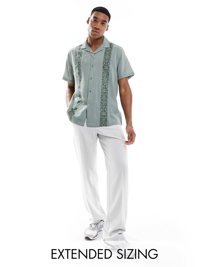 ASOS DESIGN short sleeve relaxed revere collar texture shirt in green