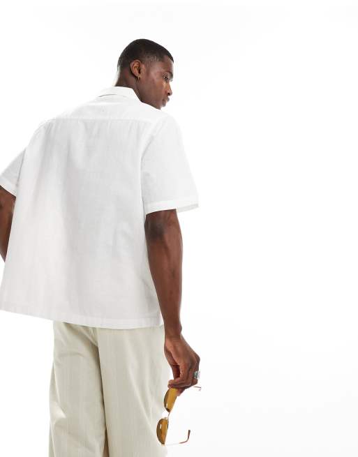 ASOS DESIGN short sleeve relaxed revere shirt with floral embroidery in white , 3 of 4