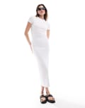 [ASOS DESIGN] ASOS DESIGN short sleeve ribbed column midi dress in white 10 White