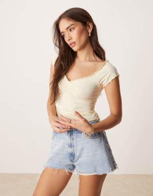 Asos Design Short Sleeve Ruched Lettuce Hem Top
