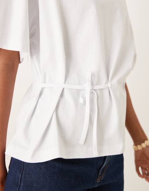 ASOS DESIGN short sleeve ruched tie detail t-shirt in white, 2 of 4