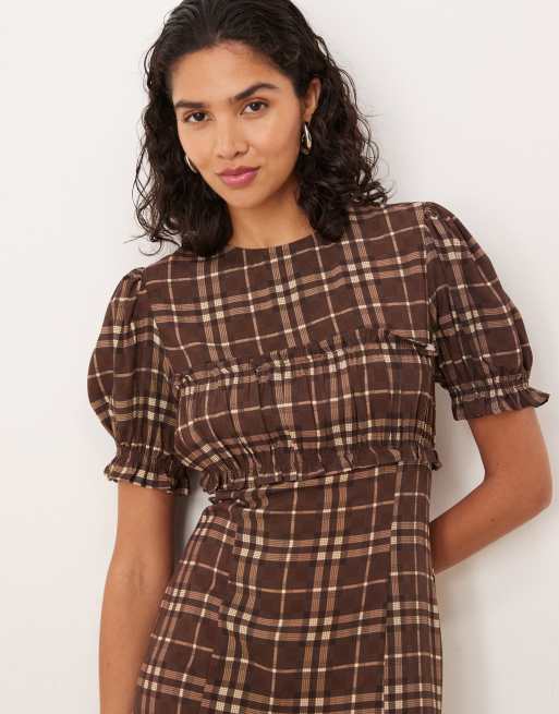 ASOS DESIGN short sleeve ruffle bust maxi dress in rust gingham