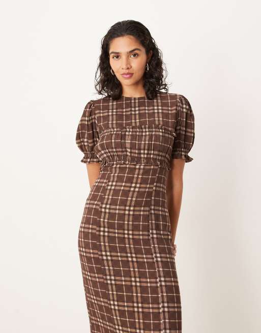 ASOS DESIGN short sleeve ruffle bust maxi dress in rust gingham