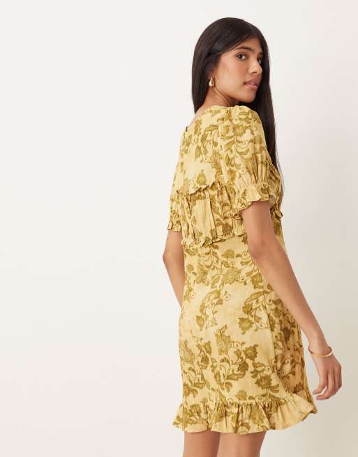 ASOS DESIGN short sleeve ruffle bust mini dress in muted floral, 4 of 4