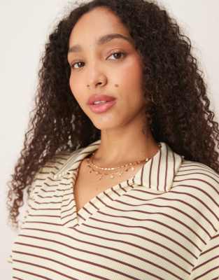 Asos Design Short Sleeve Rugby Collar Top In Multi