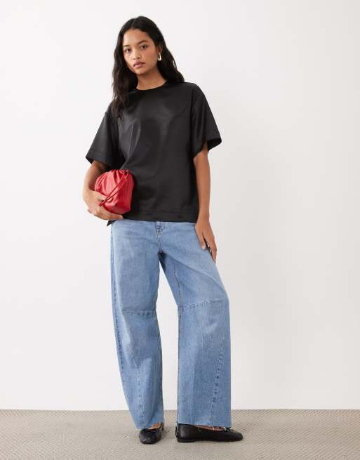 ASOS DESIGN short sleeve satin top in black, 2 of 4