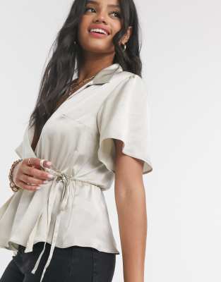white short sleeve wrap top