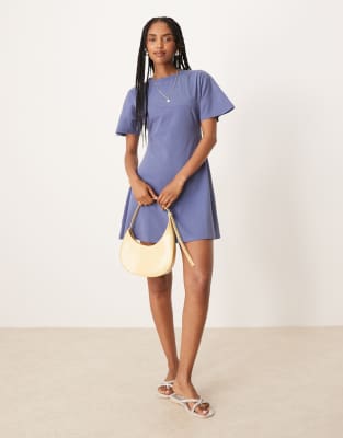 Asos Design Short Sleeve Seam Detail Fitted Mini Dress