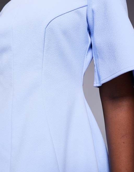 ASOS DESIGN short sleeve seamed dome skirt mini dress in light blue