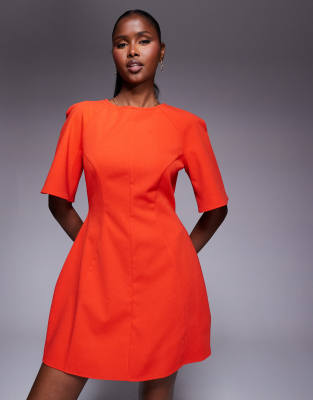 Asos Design Short Sleeve Seamed Dome Skirt Mini Dress