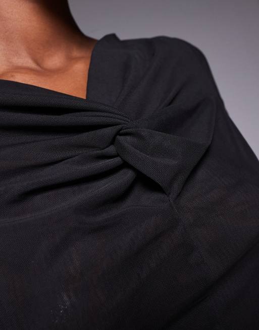 ASOS DESIGN short sleeve sheer mesh top with twist front in black, 3 of 4