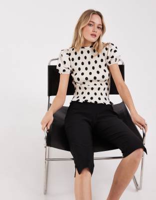 Asos Design Short Sleeve Shirred Top In White