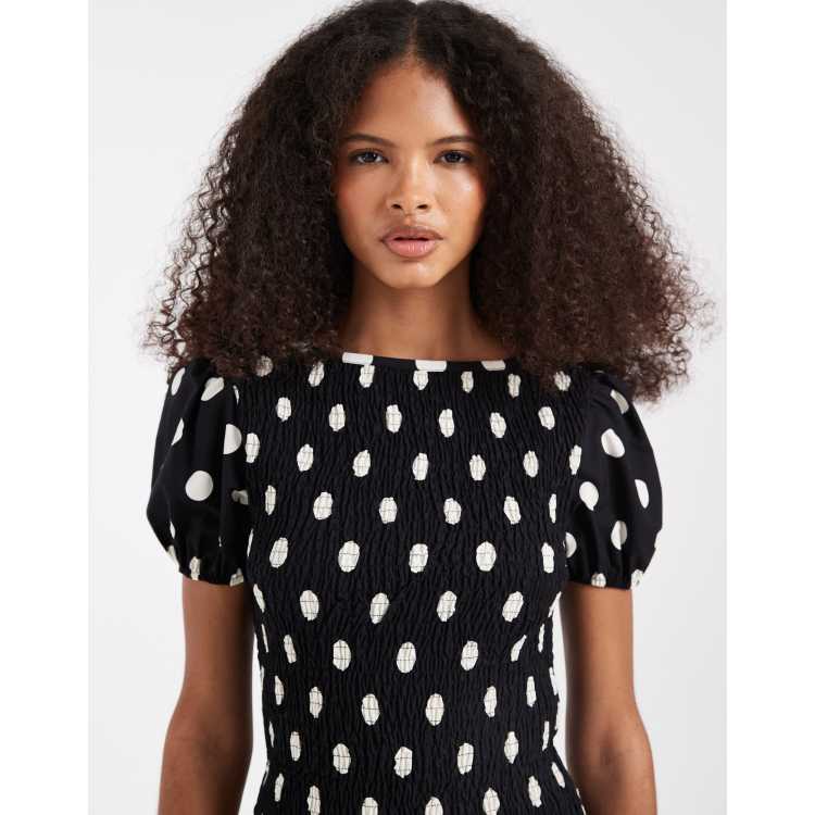 ASOS DESIGN short sleeve shirred top in mono polka dot - part of a