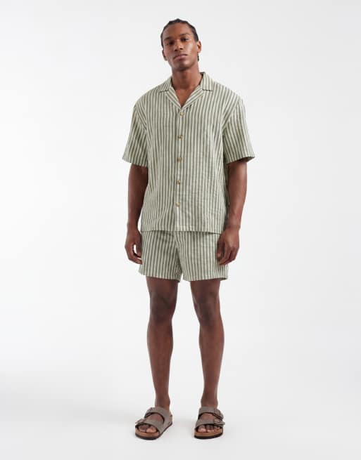 ASOS DESIGN short sleeve shirt in green stripe (part of a set), 3 of 5