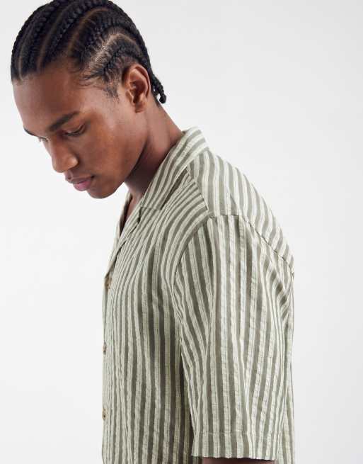 ASOS DESIGN short sleeve shirt in green stripe (part of a set), 5 of 5