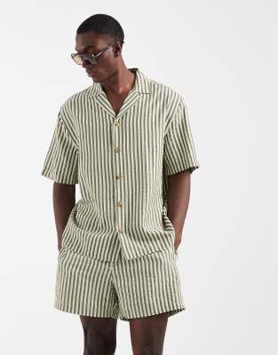 ASOS DESIGN short sleeve shirt in green stripes - part of a set 9290₽