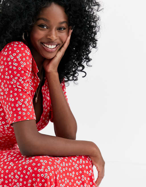 Asos red discount polka dot dress