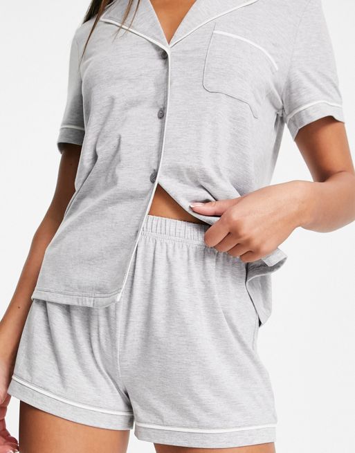 ASOS DESIGN short sleeve shirt & shorts pyjama set with contrast
