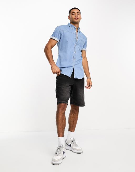 Gray shorts 2025 blue shirt