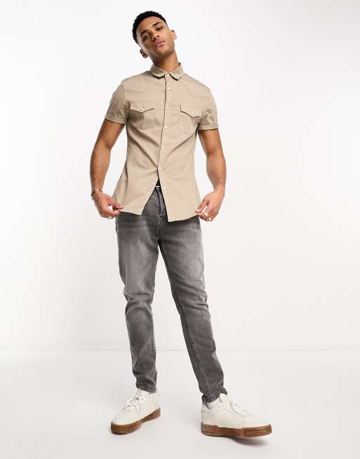 Asos Denim Shirt In Short Sleeve With Mid Wash, $15, Asos