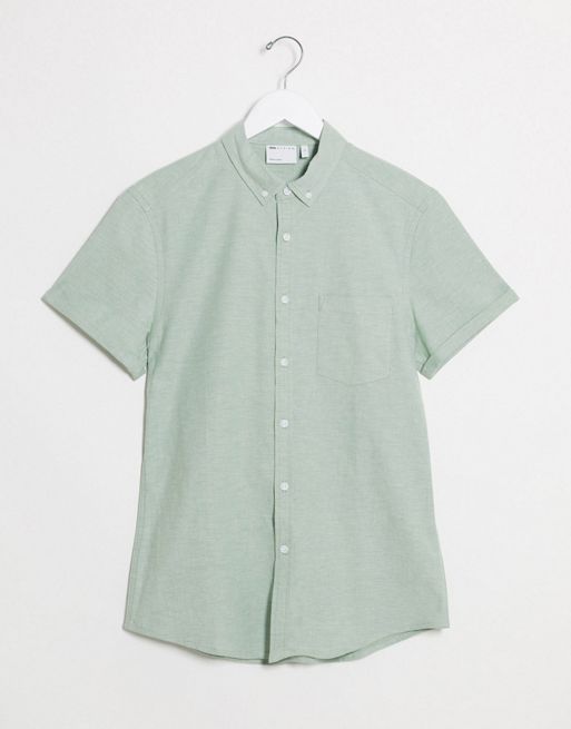 ASOS Design Slim Fit Stretch Oxford Button-Up Shirt in Light Green