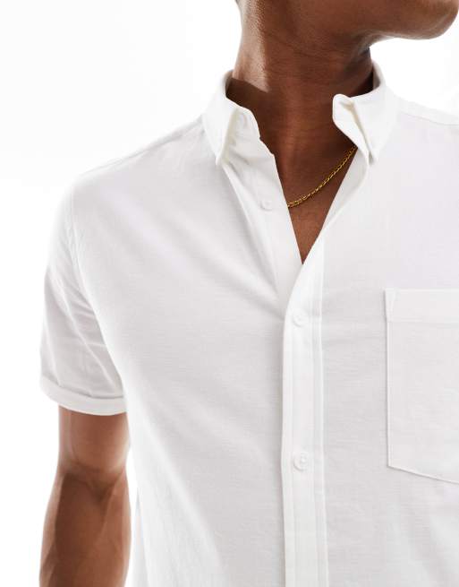 ASOS DESIGN short sleeve slim fit oxford shirt in white | ASOS