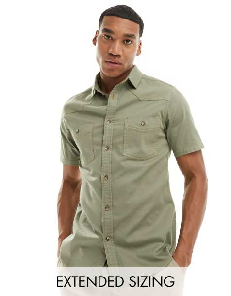 Jake Slim Fit Patterned Khaki Short Sleeve Shirt