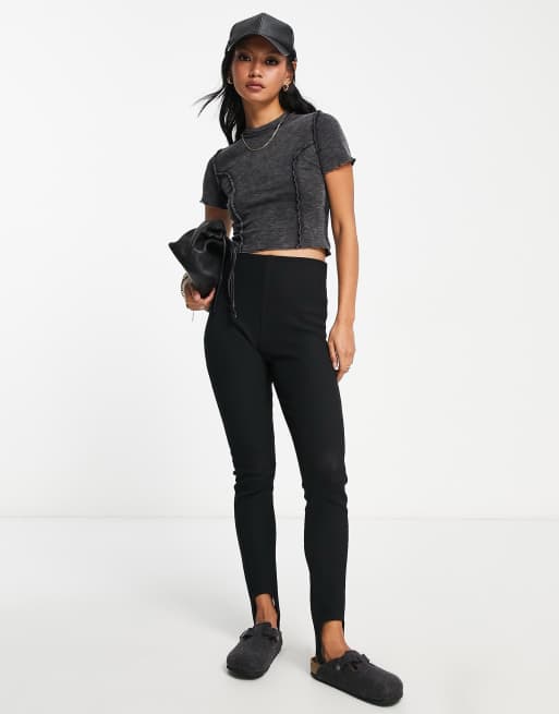 ASOS DESIGN short sleeve slubby seam baby tee in black, 3 of 4