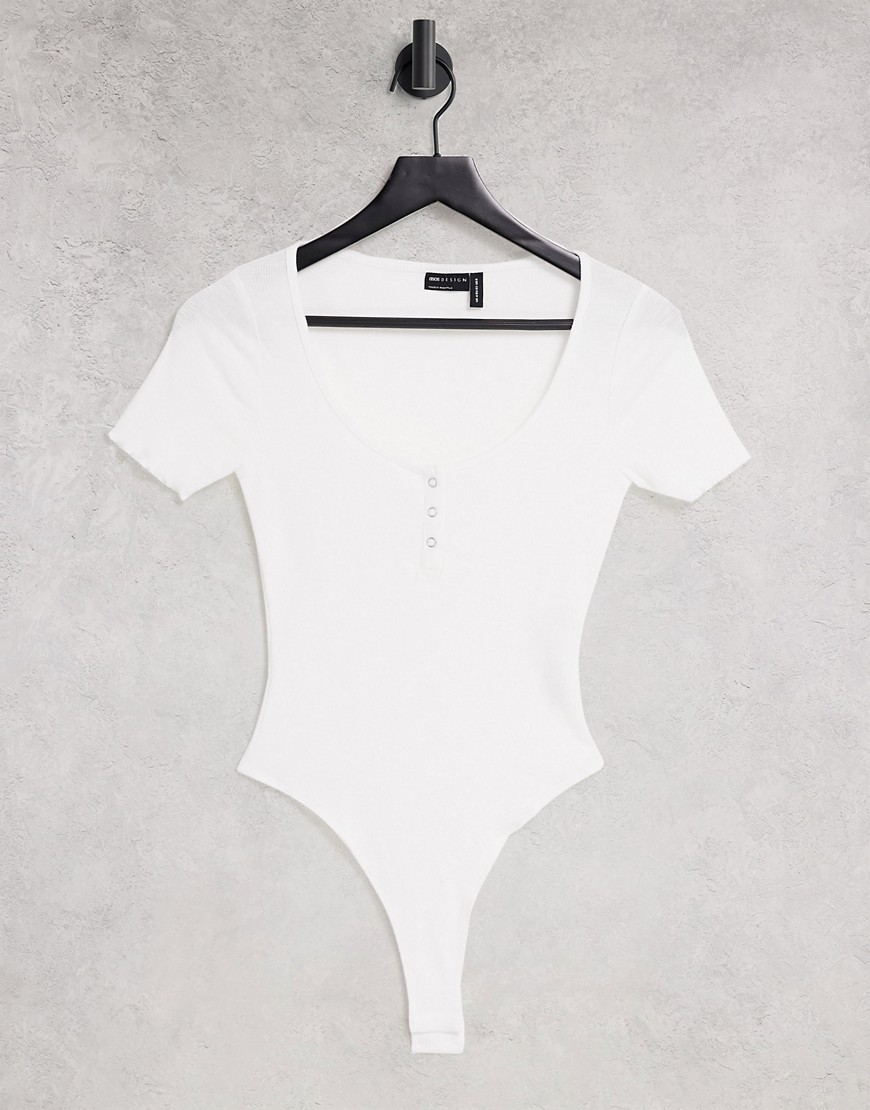 ASOS DESIGN short sleeve snap front bodysuit in white