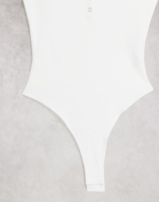 ASOS DESIGN short sleeve snap front bodysuit in white, 4 of 4