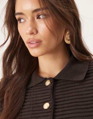 Asos Design Short Sleeve Stitch Cardigan With Shell Buttons