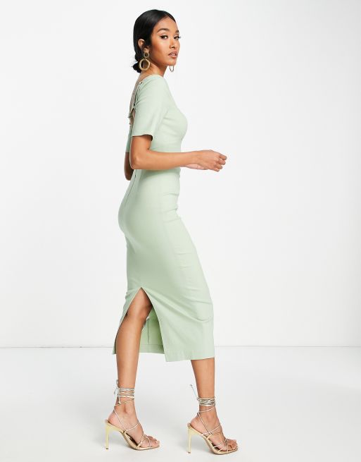 Asos design split cap sleeve midi pencil dress outlet with buckle