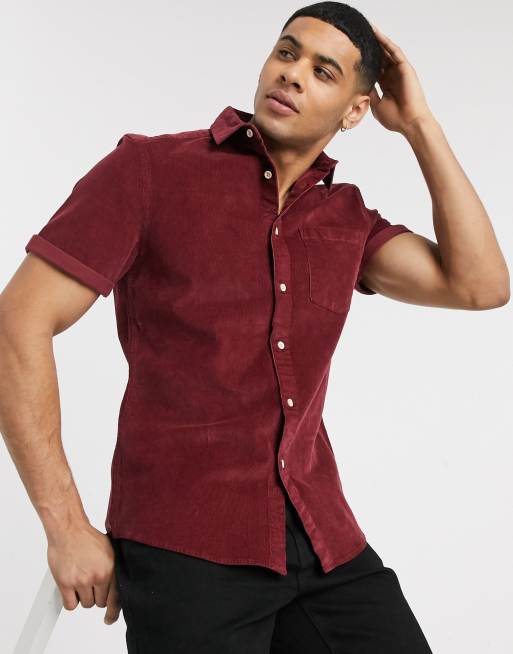 Burgundy short sleeve dress sales shirt