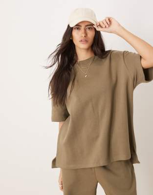 Asos Design Short Sleeve Sweatshirt In Khaki - Part Of A Set-green