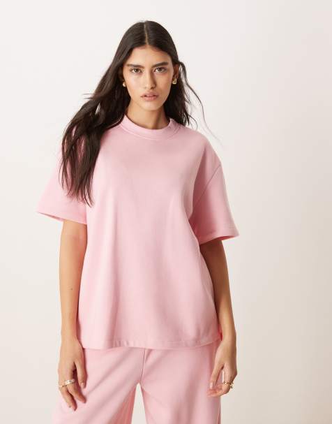 ASOS DESIGN short sleeve sweatshirt in pastel pink - part of a set - view 1