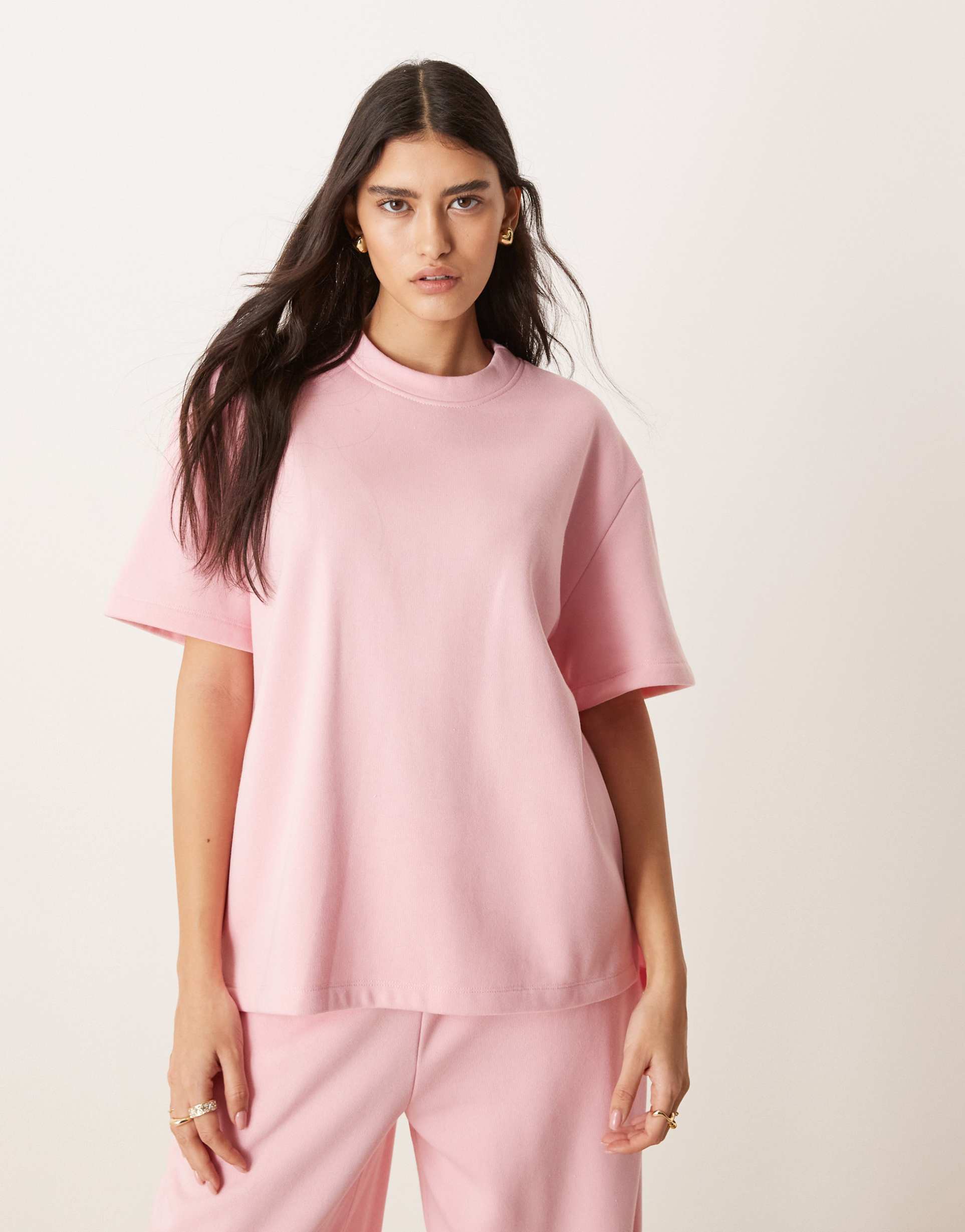 asos design short sleeve sweatshirt in pastel pink - part of a set