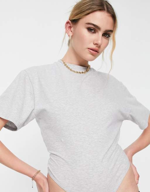 ASOS DESIGN short sleeve t-shirt bodysuit in grey marl