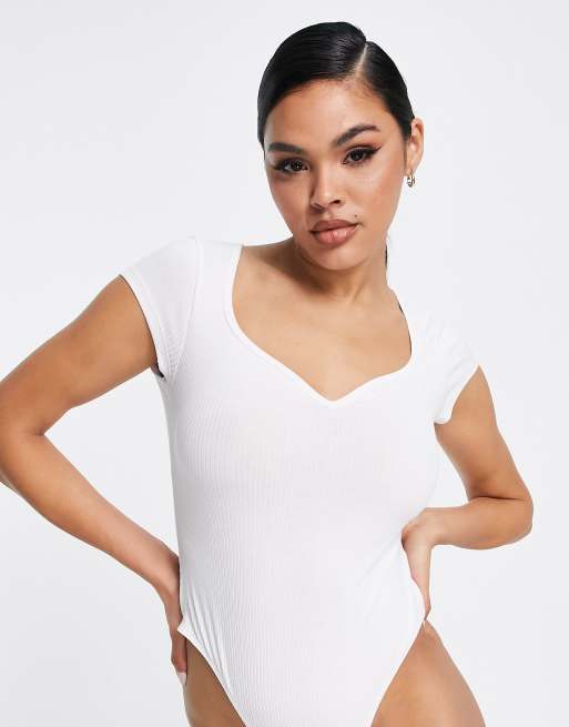 ASOS Asos Design Tall Sweetheart Neckline Bodysuit With Mesh Sleeve in Blue