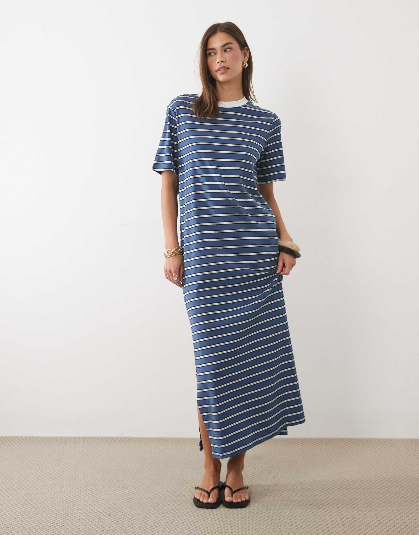 Женское макси-платье ASOS Design в полоску, тёмно-синее