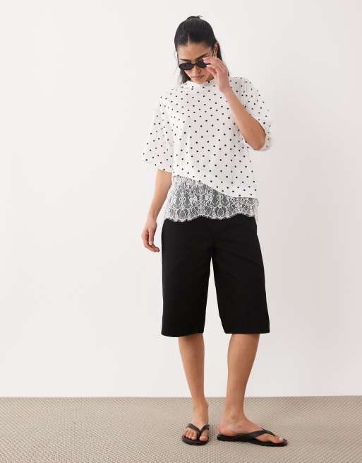 ASOS DESIGN short sleeve t-shirt with lace hem in polka dot print, 2 of 4