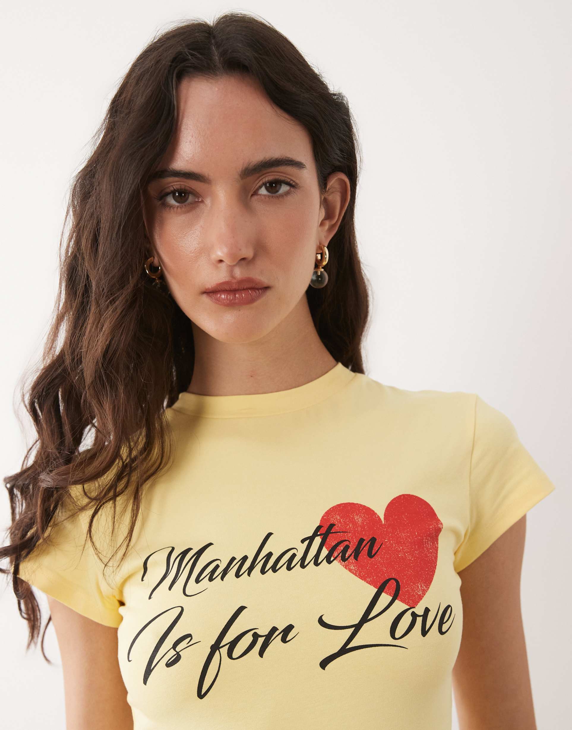asos design short sleeve t-shirt with manhattan is for love graphic in buttermilk