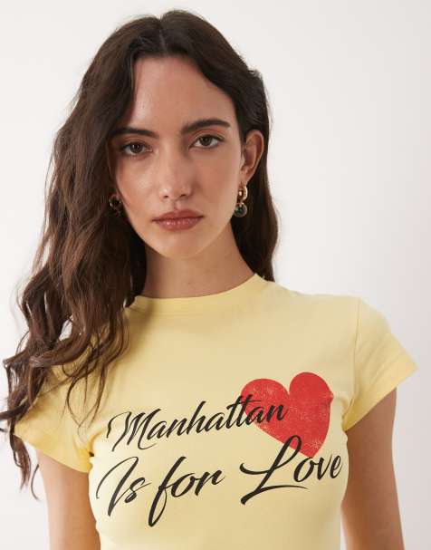 ASOS DESIGN short sleeve t-shirt with Manhattan love graphic in buttermilk - view 1