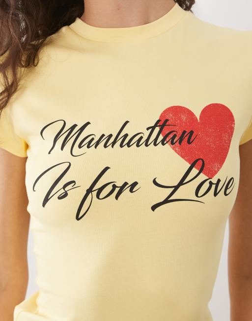 ASOS DESIGN short sleeve t-shirt with Manhattan love graphic in buttermilk, 3 of 4
