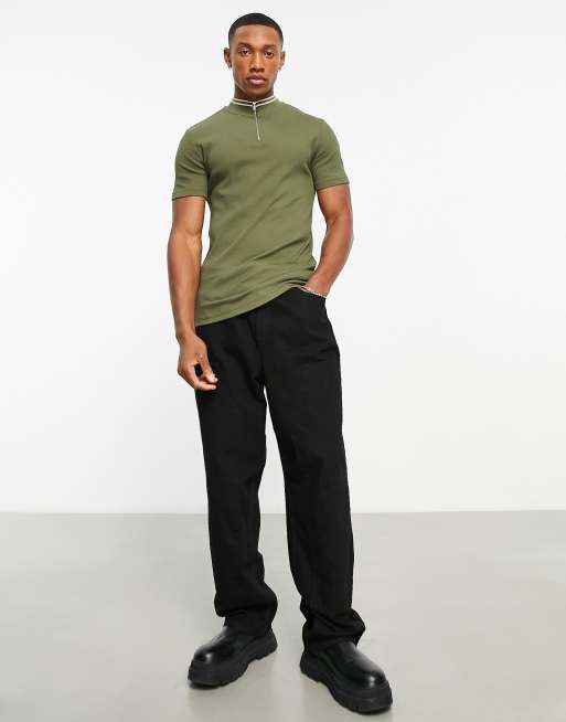 ASOS DESIGN short sleeve t-shirt with mock neck and taping detail