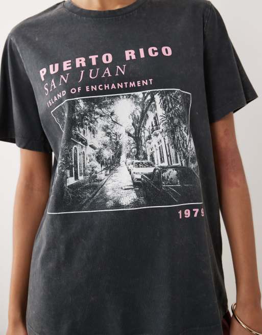 ASOS DESIGN short sleeve t-shirt with Puerto Rico graphic in washed charcoal, 4 of 4