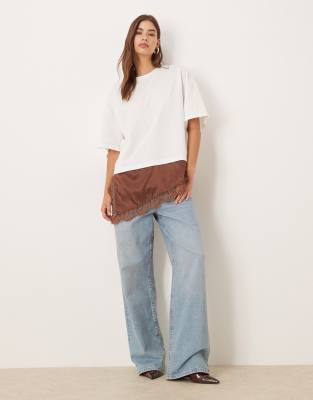 Asos Design Short Sleeve T-shirt With Satin Asymmetric Hem Detail In Animal Print