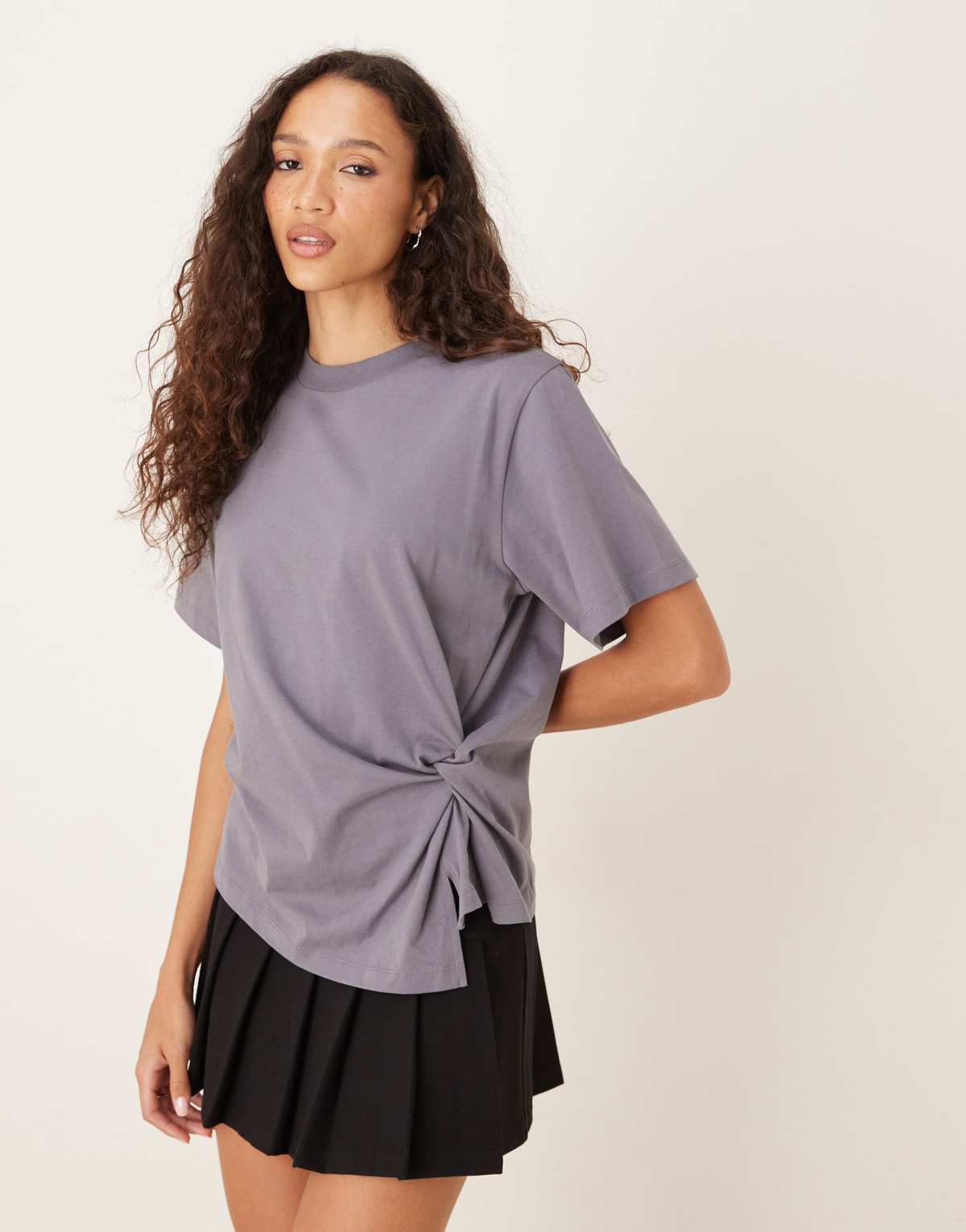 ASOS DESIGN short sleeve t-shirt with side ruched detail in charcoal