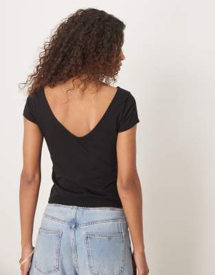 Asos Design Short Sleeve T-shirt With V Back In Black